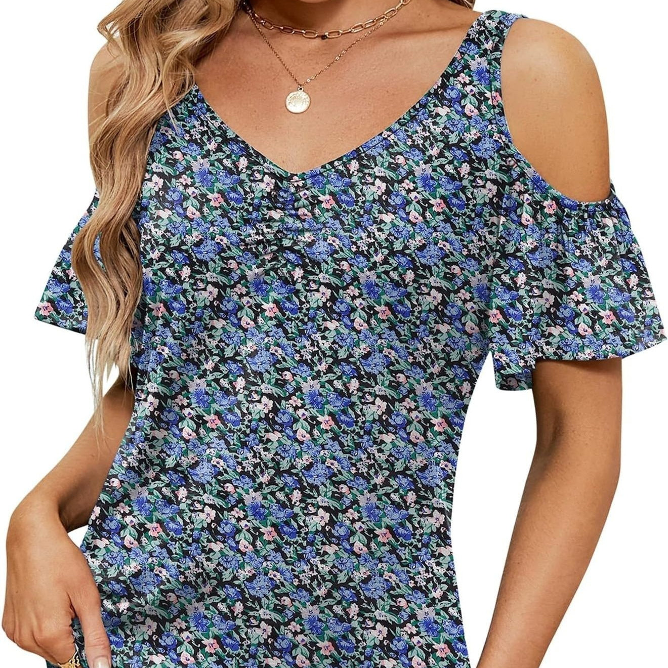 Women's Off-shoulder Printed Short-sleeve Loose Top
