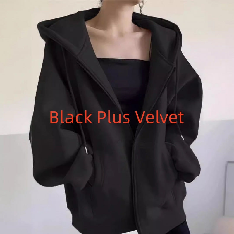Maillard Vintage Zipper Hooded Sweater For Women Spring And Autumn