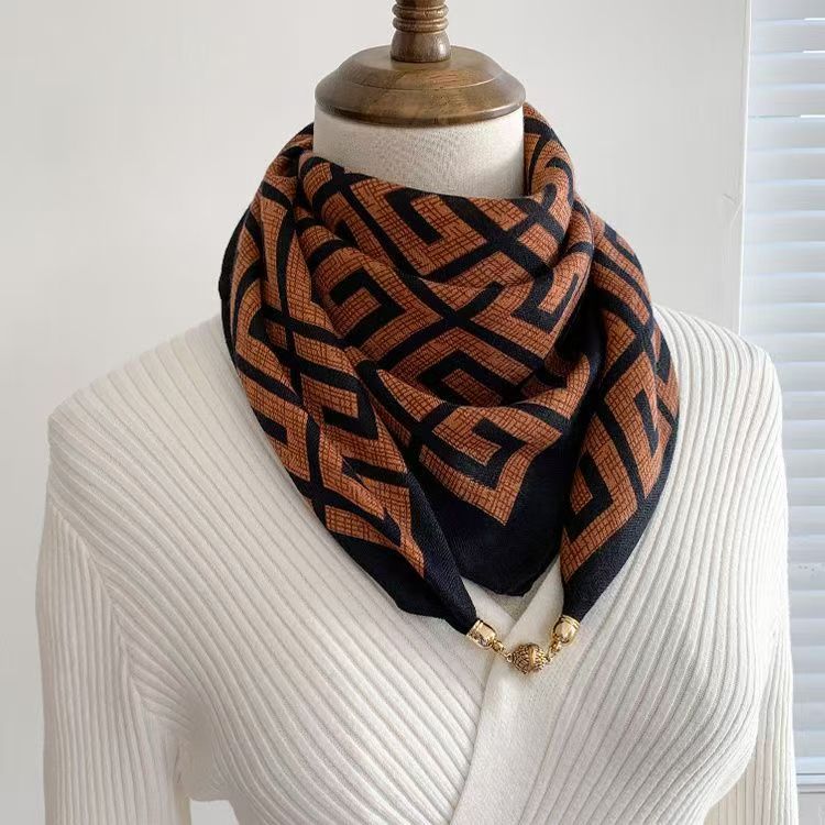 Thermal Square Scarf With Magnetic Clasp Triangular Silk Scarf Cotton Neck Warmer For Women