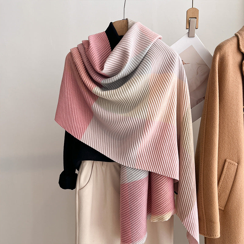 Womens Multicolor Crinkled Cashmere All-Match Shawl