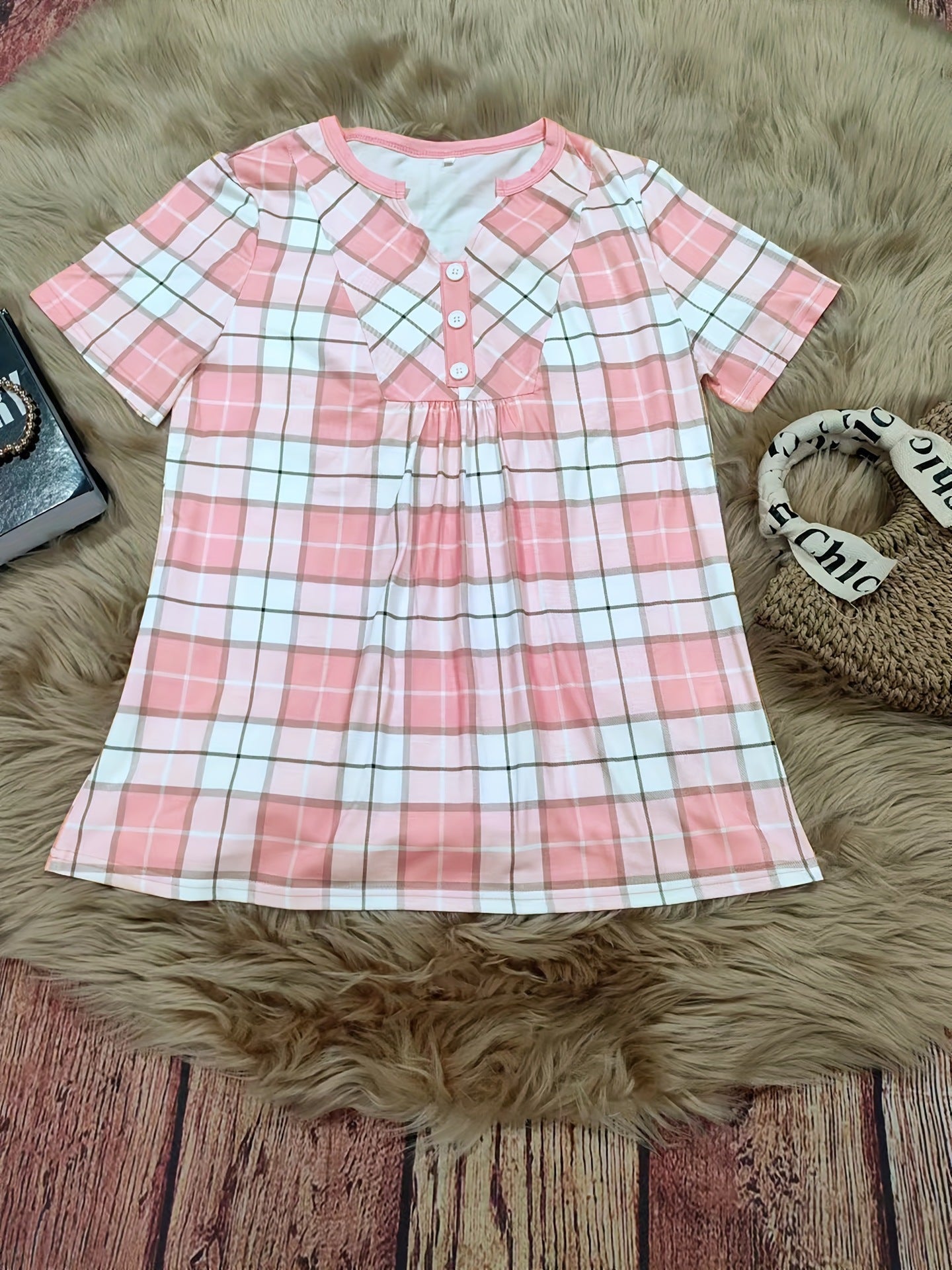 Womens V-neck Striped Patchwork Blouse