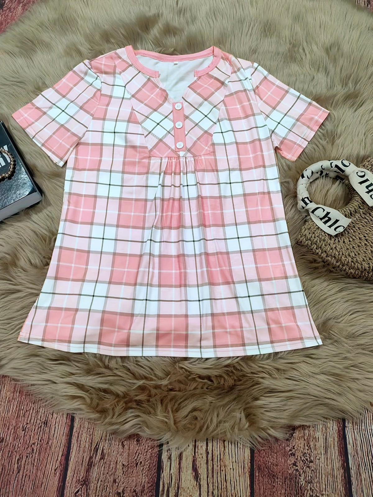 Womens V-neck Striped Patchwork Blouse