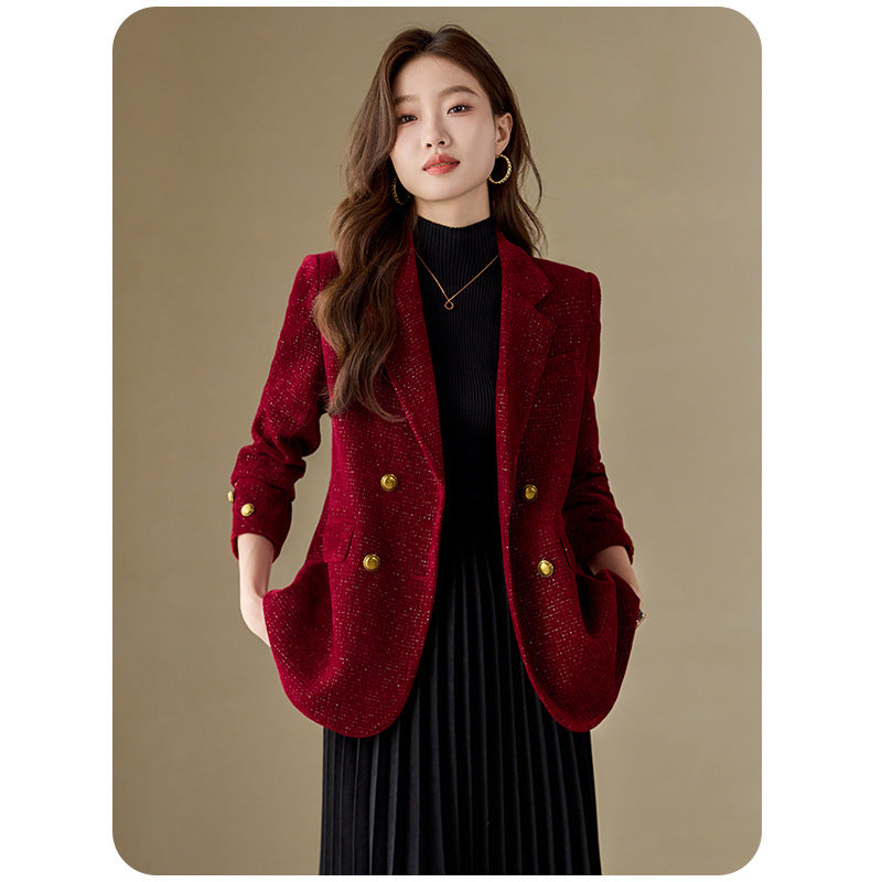 Lady Temperament Casual Gold Velvet Suit Top