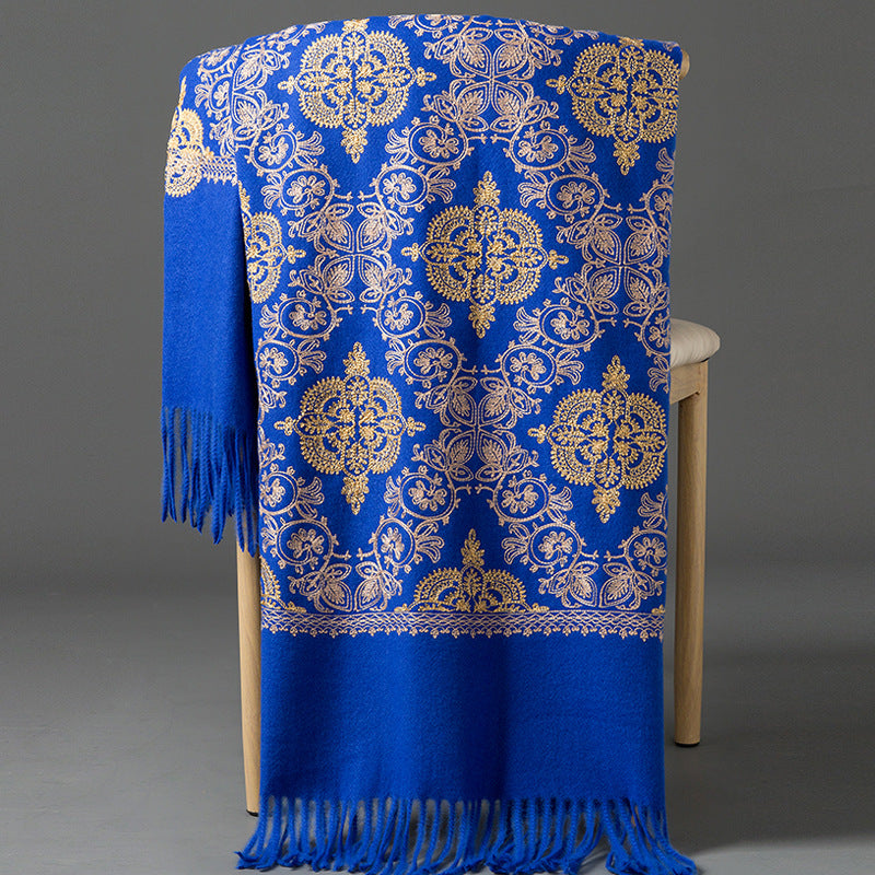 Crown-embroidered Scarf A Versatile Winter And Springfall Accessory In Korean Style