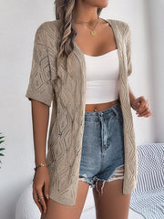 Women S Hollow Out Plaid Short Sleeve Knit Beach Cover-Up