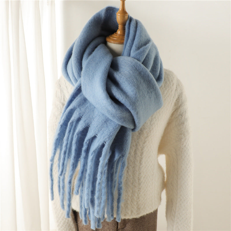 Versatile Winter Thermal Scarf With Extended Tassels