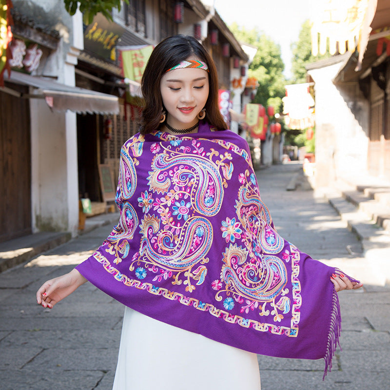 Embroidered Ethnic-Style Great Wall Cashew-Pattern Embroidery Cashmere Scarf