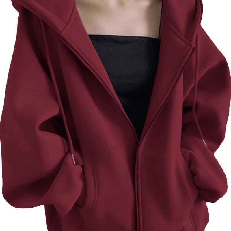 Maillard Vintage Zipper Hooded Sweater For Women Spring And Autumn