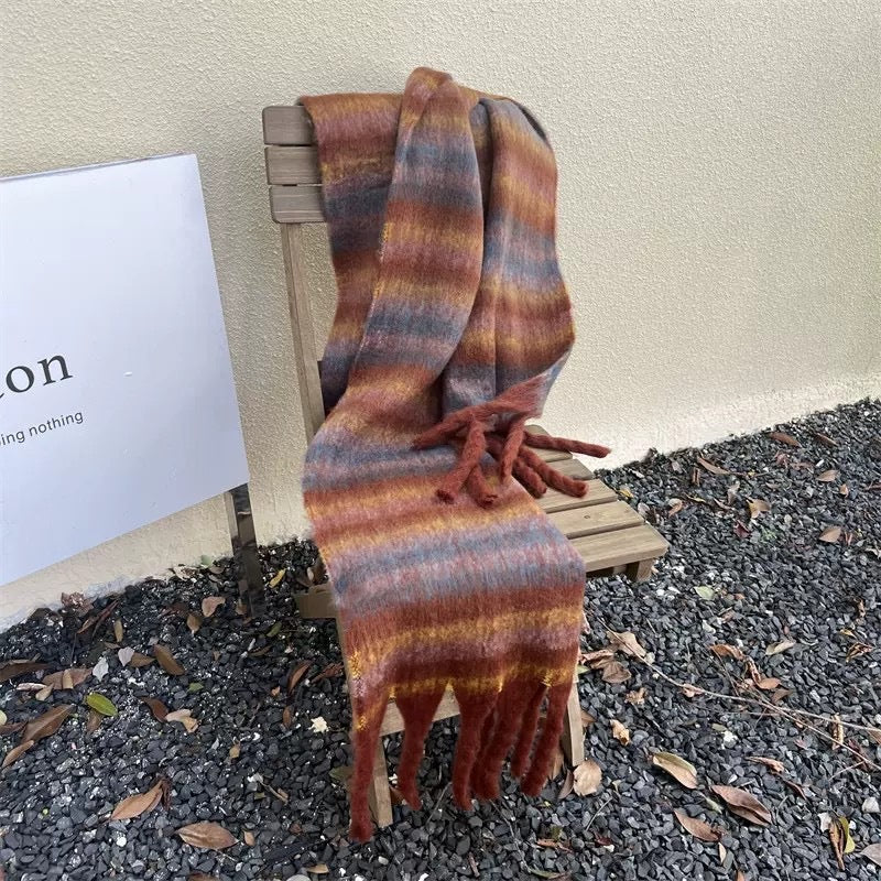 Rainbow-grid Womens Mohair Thermal Snood Long Style