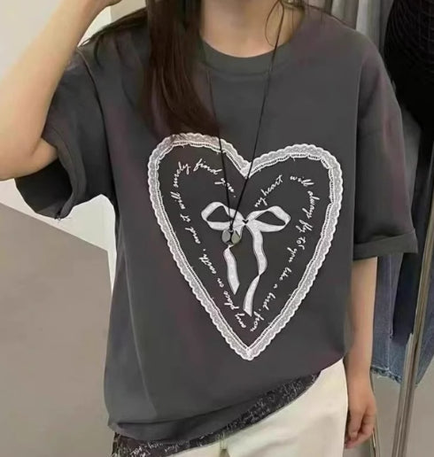 Womens Loose-fitting Crew-neck Short-sleeve Top