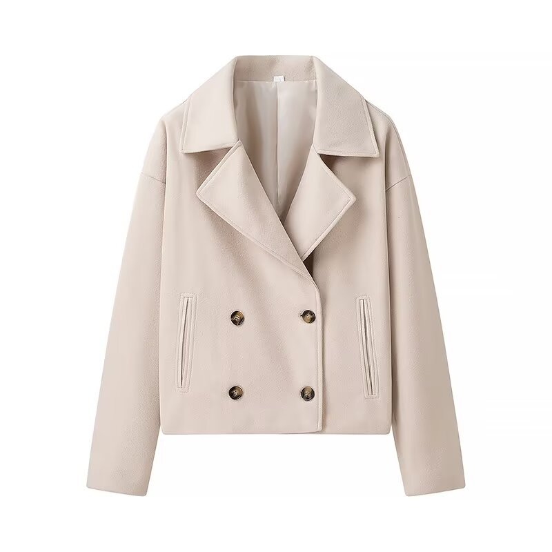 Fashion Casual Plus Size Lapel Double Breasted Woolen Coat Top