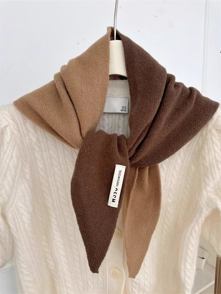 Womens Solid-Color Wool Knit Triangle Scarf Shawl For FallWinter