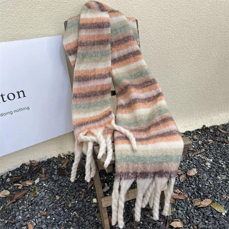 Rainbow-grid Womens Mohair Thermal Snood Long Style