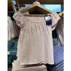 Womens Short-sleeve Top With A Round Neck And Puffed Sleeves
