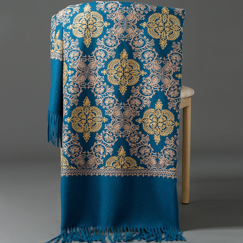 Ethnic-style Faux Cashmere Embroidered Shawl Scarf