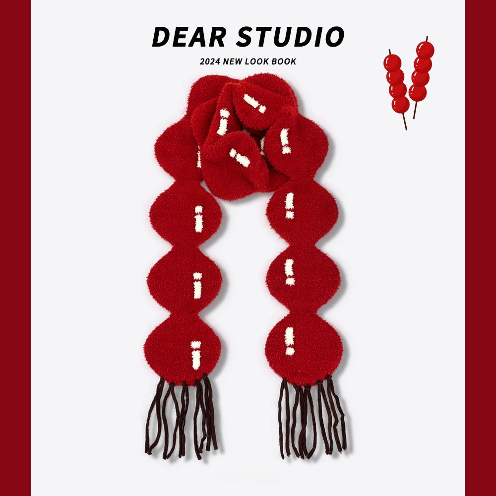 Hand-knitted Coral Fleece Snowman Scarf For Women