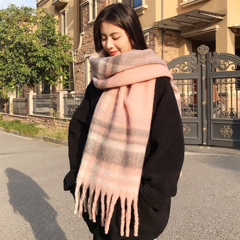 Rainbow-grid Womens Mohair Thermal Snood Long Style