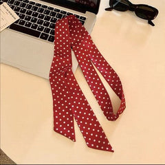 Korean-style Black And White Polka-Dot Silk Scarf For Women