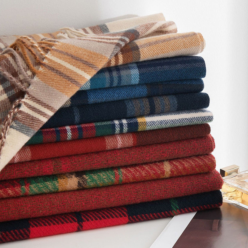 Stylish And Simple Womens Faux Cashmere Plaid Scarf
