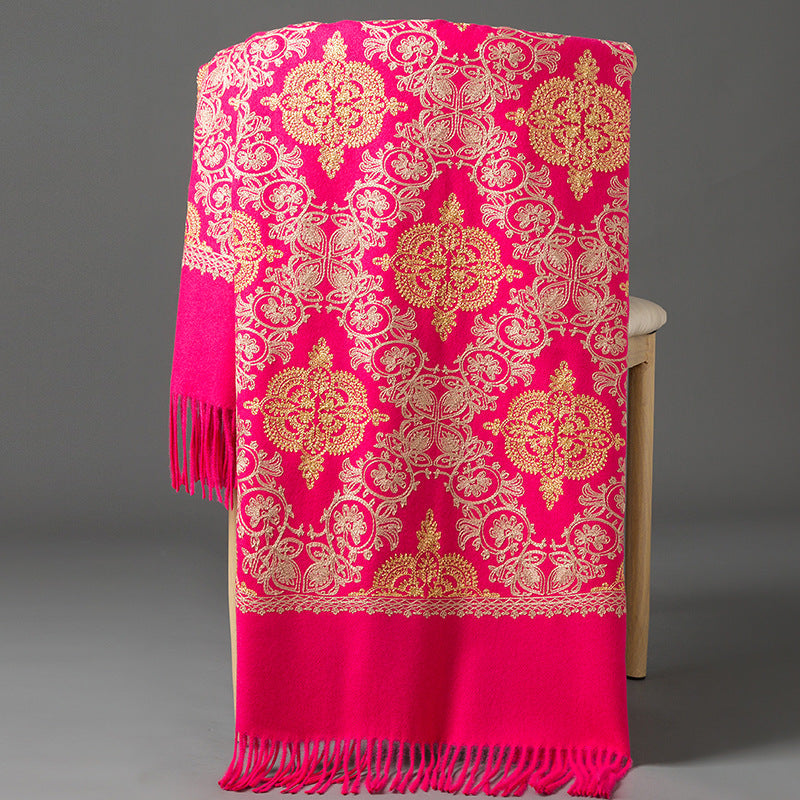 Ethnic-style Faux Cashmere Embroidered Shawl Scarf