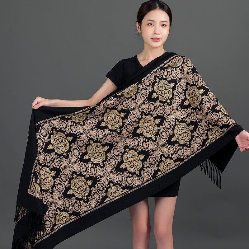 Crown-embroidered Scarf A Versatile Winter And Springfall Accessory In Korean Style