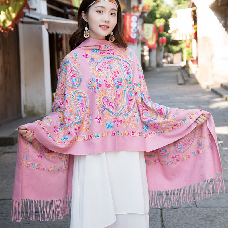 Embroidered Ethnic-Style Great Wall Cashew-Pattern Embroidery Cashmere Scarf