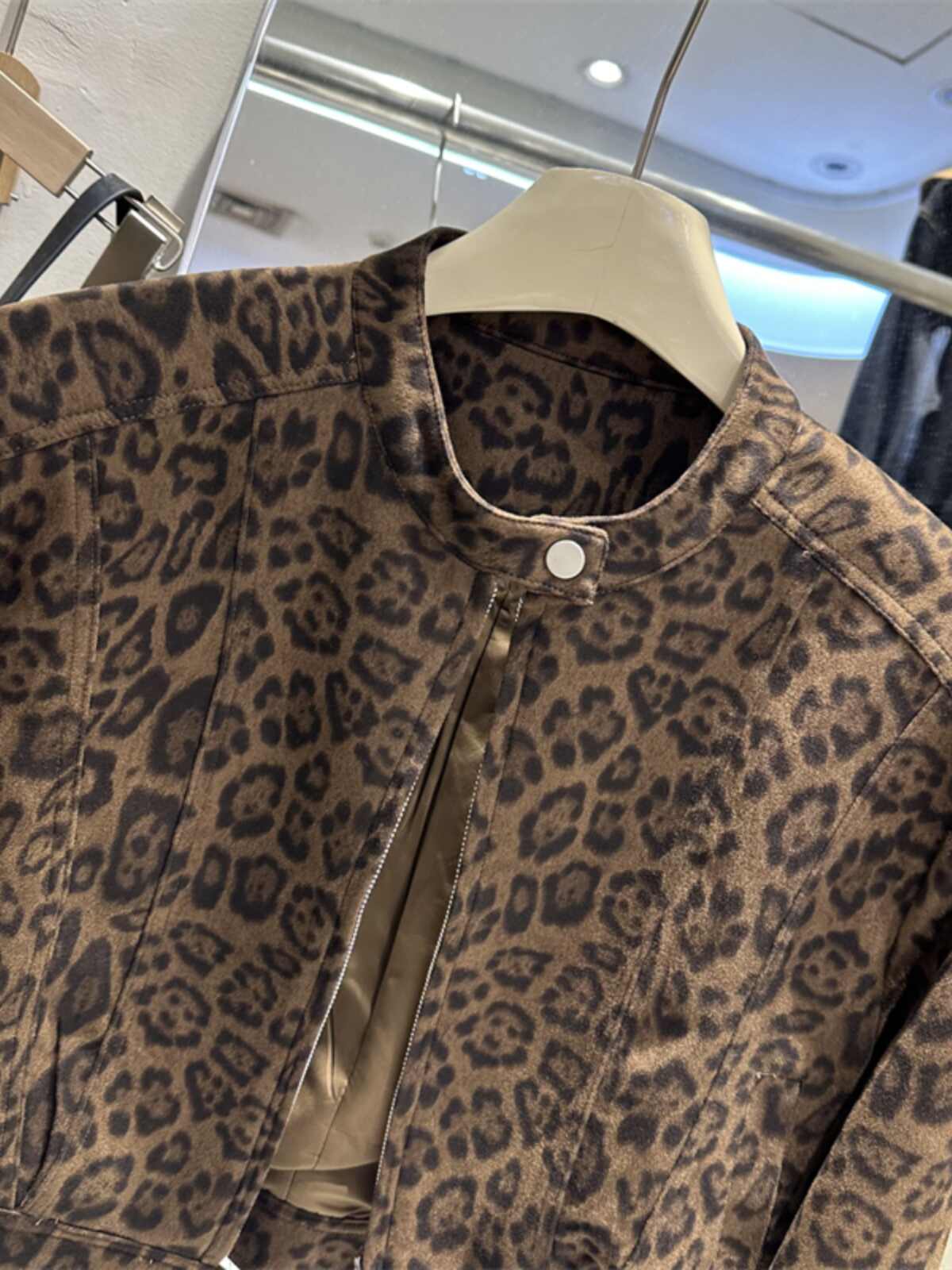 Slimming Long Sleeve Hong Kong Style Short Leopard Print Coat