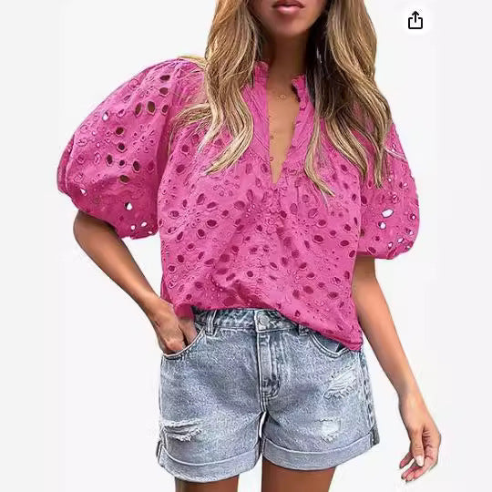 Womens Stylish Casual Hollow-out Lace Top