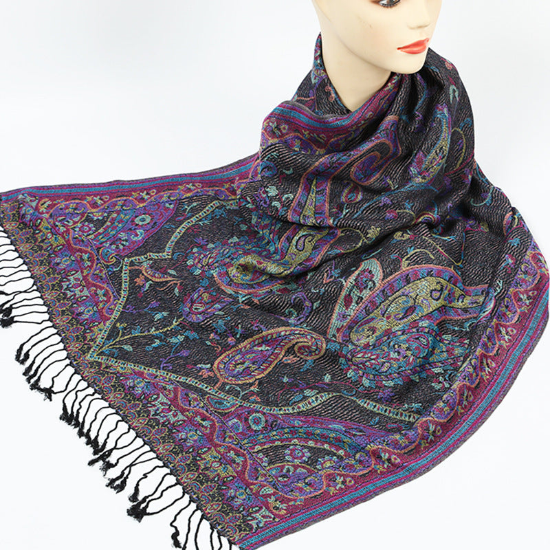 Women's Retro Cloak-style Scarf With Tassels Dual-use Outerwear
