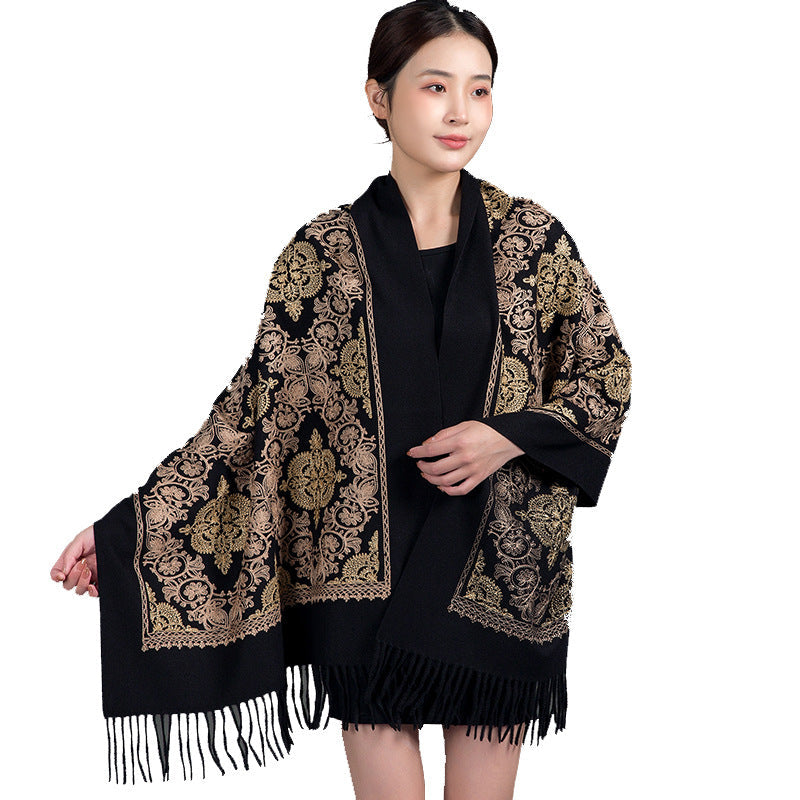 Crown-embroidered Scarf A Versatile Winter And Springfall Accessory In Korean Style