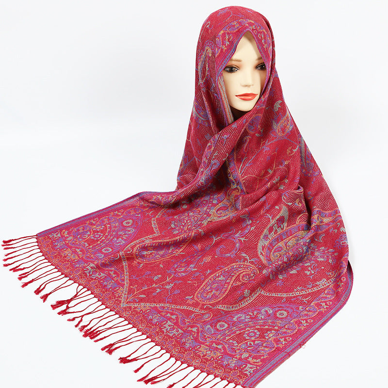 Women's Retro Cloak-style Scarf With Tassels Dual-use Outerwear