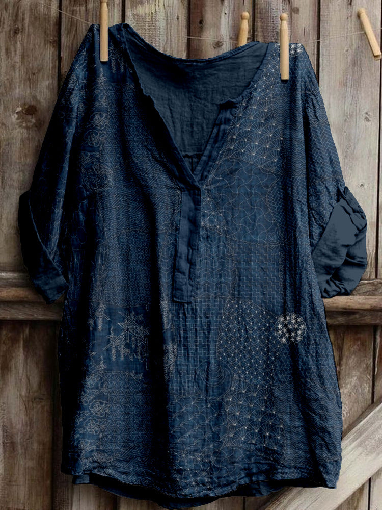 Loose-fit Printed Casual Plus-size Top For Women