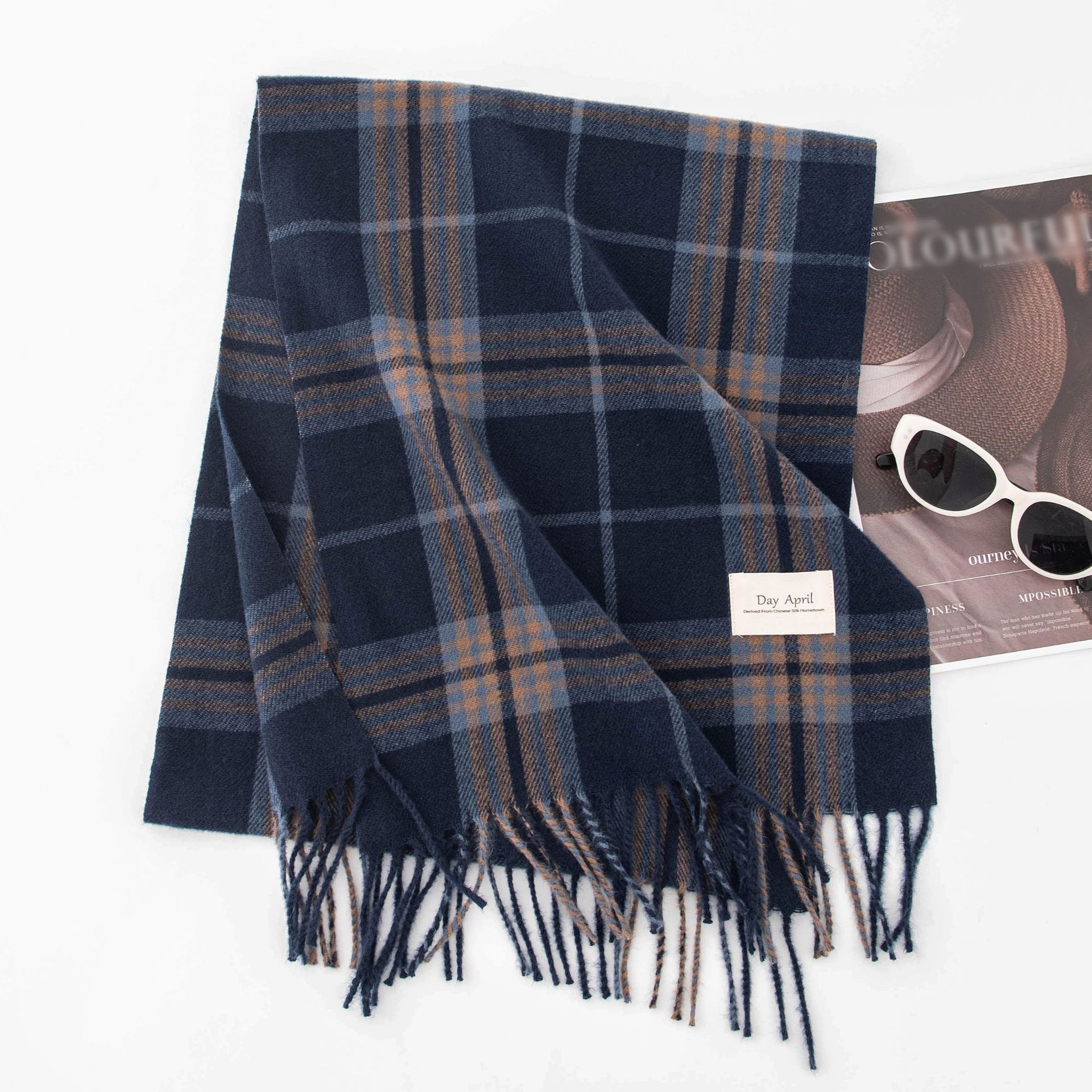 Stylish And Simple Womens Faux Cashmere Plaid Scarf
