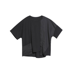 Womens Stylish, Personalized Patchwork Asymmetrical Short-Sleeve Top
