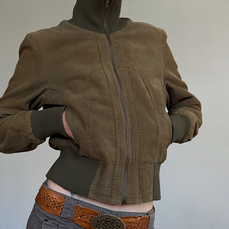American-style Retro Solid Color Pocket Waist-tight Workwear Jacket