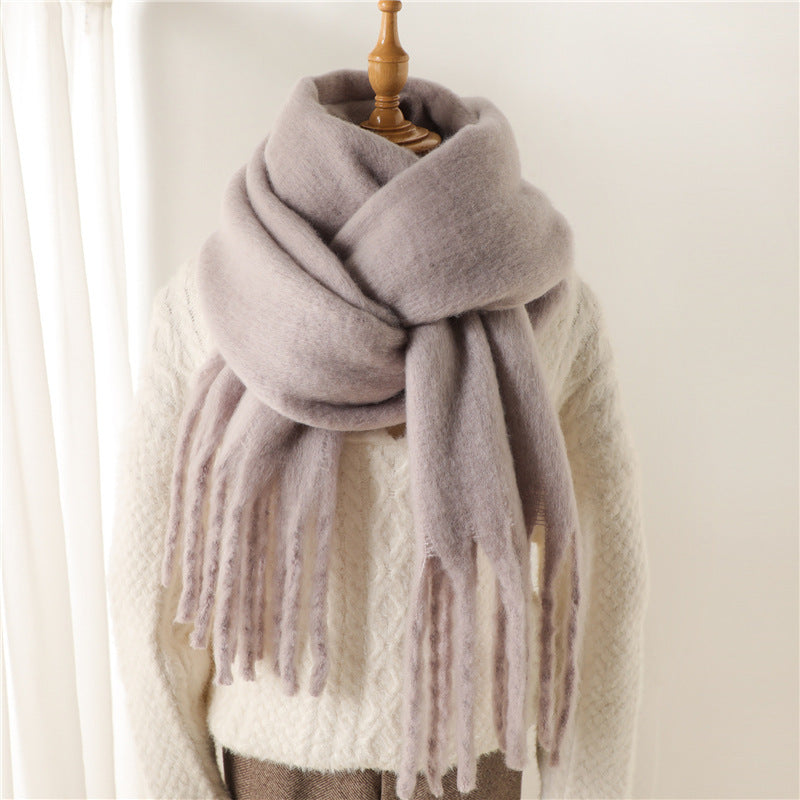Versatile Winter Thermal Scarf With Extended Tassels