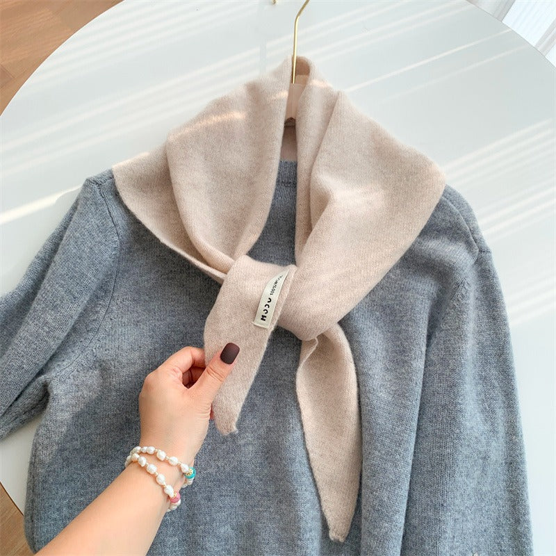 Womens Solid-Color Wool Knit Triangle Scarf Shawl For FallWinter