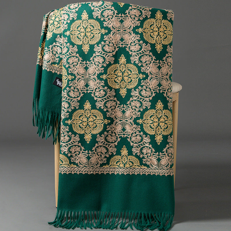 Ethnic-style Faux Cashmere Embroidered Shawl Scarf