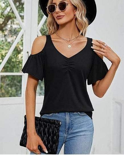 Women's Off-shoulder Printed Short-sleeve Loose Top