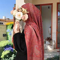 Cashew Printed Thick Jacquard Tassel Shawl For Women