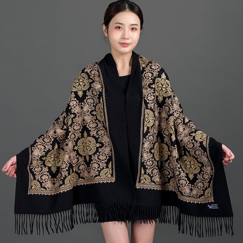 Crown-embroidered Scarf A Versatile Winter And Springfall Accessory In Korean Style