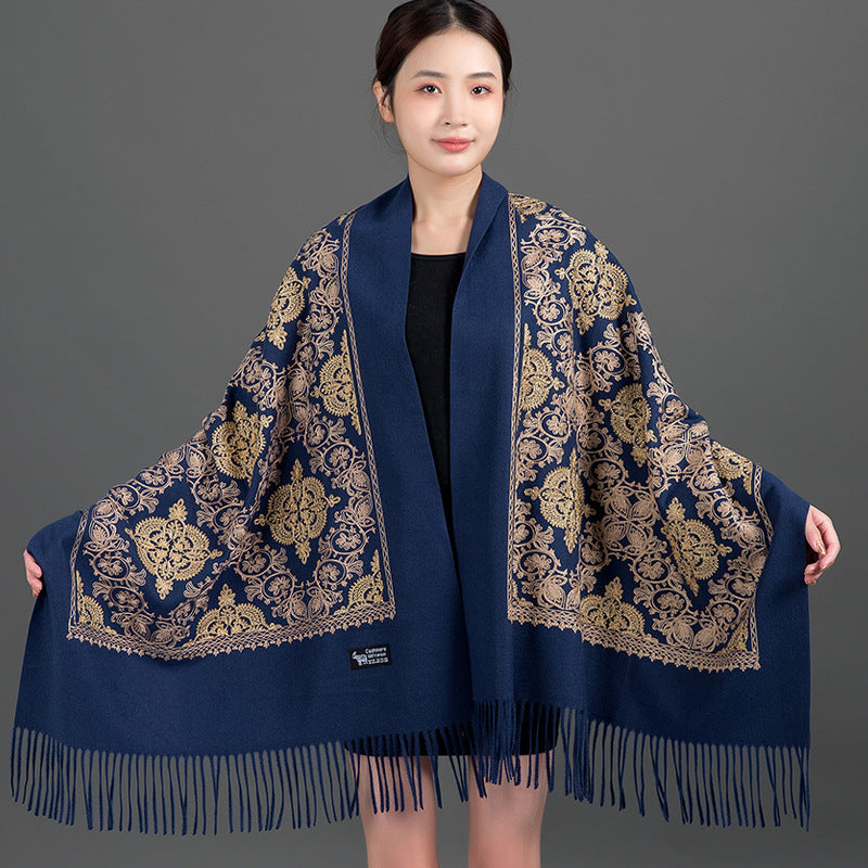 Ethnic-style Faux Cashmere Embroidered Shawl Scarf