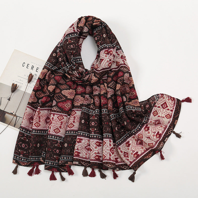 Retro Color-Block Small Floral Shawl For Women