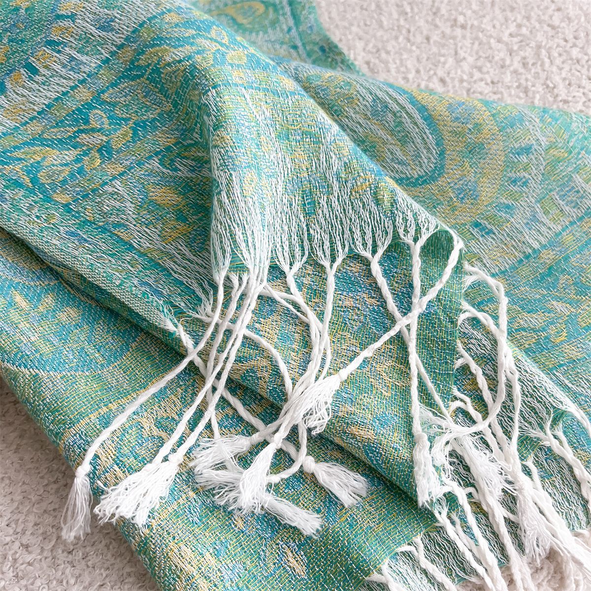 Vintage Cashew Jacquard Faux Cashmere Shawl Scarf For Women